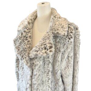 Faux Fur Coat – Grey & White Animal Print – Size M